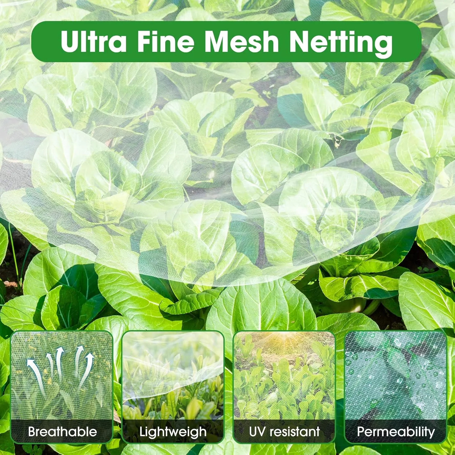 Unves 10'x20' Garden Netting, Mosquito Bird Netting Mesh for Vegetable Fruits Tree Protections, Plant Covers Insect Mesh Net Pest Barrier Protect Garden Plant from Birds Bugs