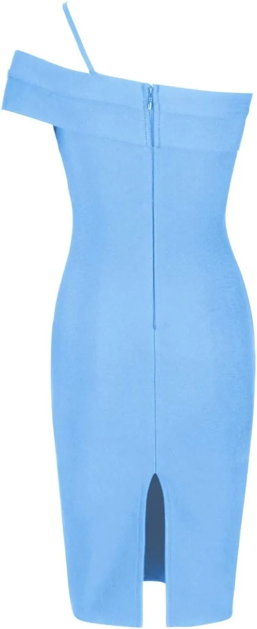 UONBOX Women's Cut Out One Shoulder Sleeveless Split Club Party Fashion Bandage Dress