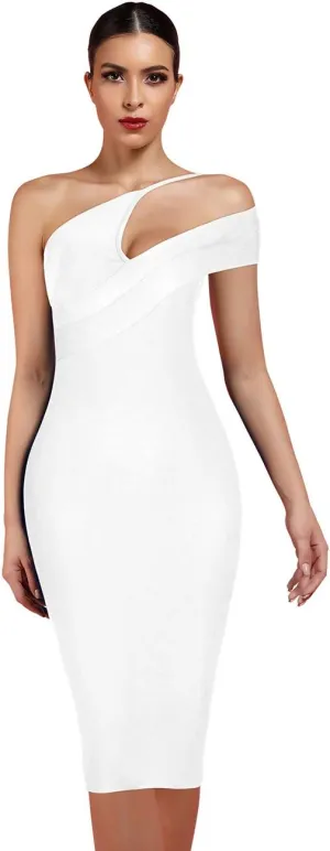 UONBOX Women's Cut Out One Shoulder Sleeveless Split Club Party Fashion Bandage Dress
