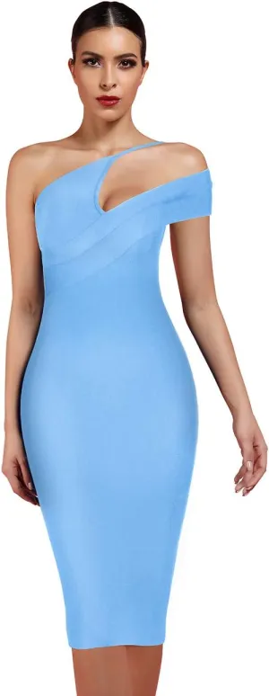 UONBOX Women's Cut Out One Shoulder Sleeveless Split Club Party Fashion Bandage Dress