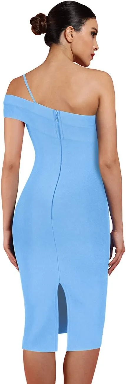 UONBOX Women's Cut Out One Shoulder Sleeveless Split Club Party Fashion Bandage Dress