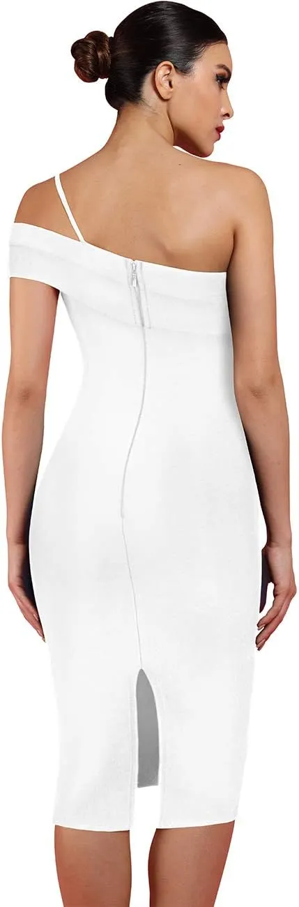 UONBOX Women's Cut Out One Shoulder Sleeveless Split Club Party Fashion Bandage Dress