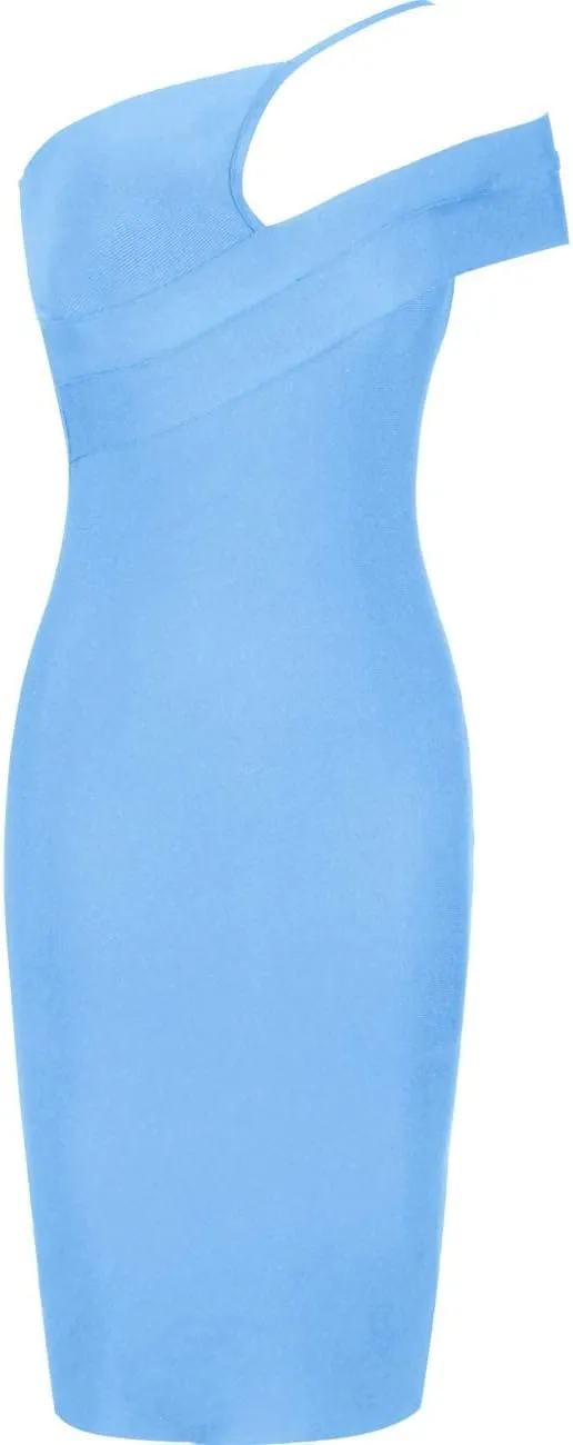 UONBOX Women's Cut Out One Shoulder Sleeveless Split Club Party Fashion Bandage Dress