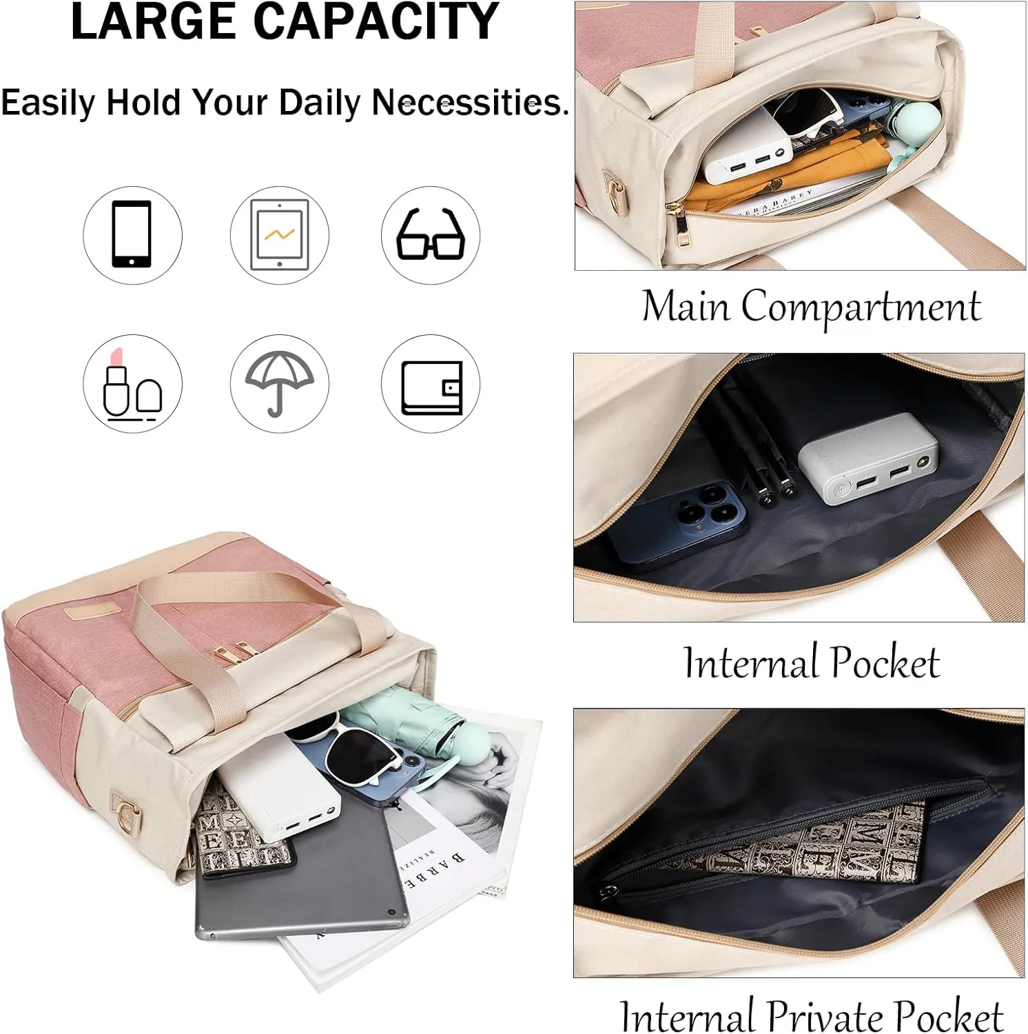 Utility Medium Tote Bag for Women & Men, Multi-Pocket Crossbody Handbag with Shoulder Strap