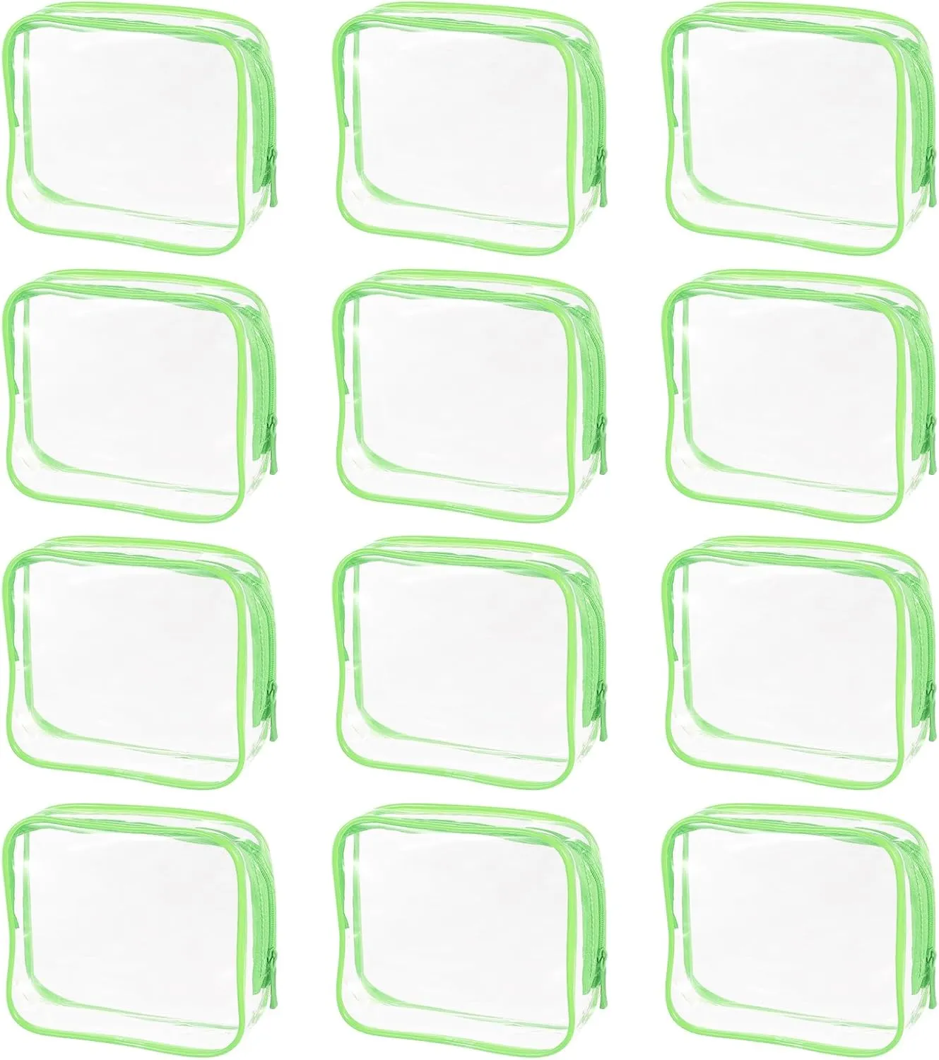 uxcell Clear Toiletry Bag, 12 Pcs PVC Transparent Makeup Bag for Women Man, Cosmetic Pouch Bags with Zipper for Travel Makeup Organizer Pouch, Green(M Size)