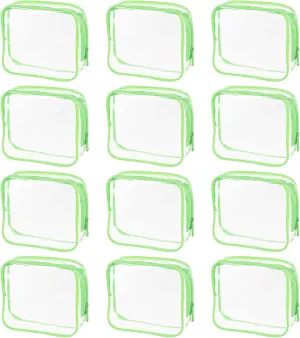 uxcell Clear Toiletry Bag, 12 Pcs PVC Transparent Makeup Bag for Women Man, Cosmetic Pouch Bags with Zipper for Travel Makeup Organizer Pouch, Green(M Size)