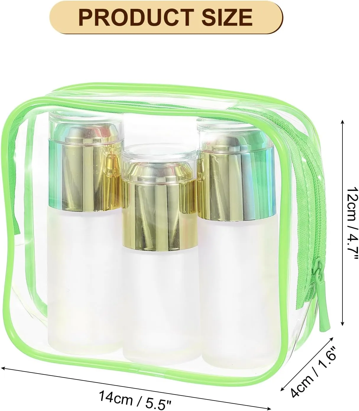uxcell Clear Toiletry Bag, 12 Pcs PVC Transparent Makeup Bag for Women Man, Cosmetic Pouch Bags with Zipper for Travel Makeup Organizer Pouch, Green(M Size)