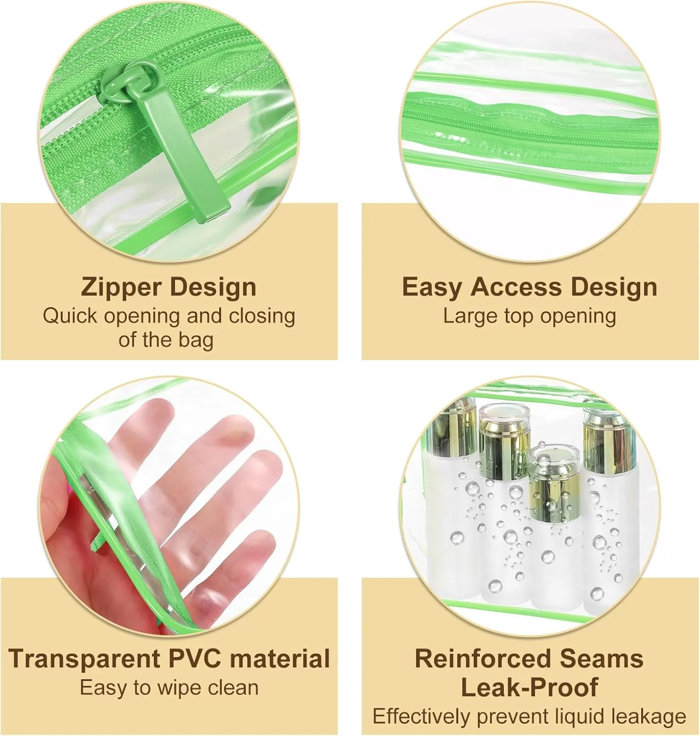 uxcell Clear Toiletry Bag, 12 Pcs PVC Transparent Makeup Bag for Women Man, Cosmetic Pouch Bags with Zipper for Travel Makeup Organizer Pouch, Green(M Size)