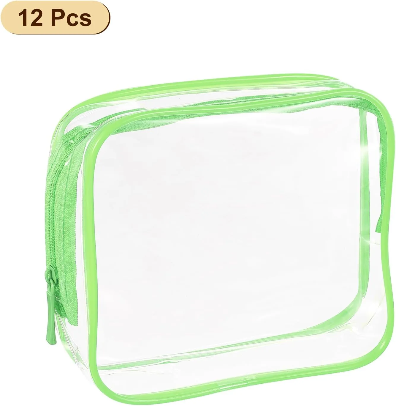 uxcell Clear Toiletry Bag, 12 Pcs PVC Transparent Makeup Bag for Women Man, Cosmetic Pouch Bags with Zipper for Travel Makeup Organizer Pouch, Green(M Size)