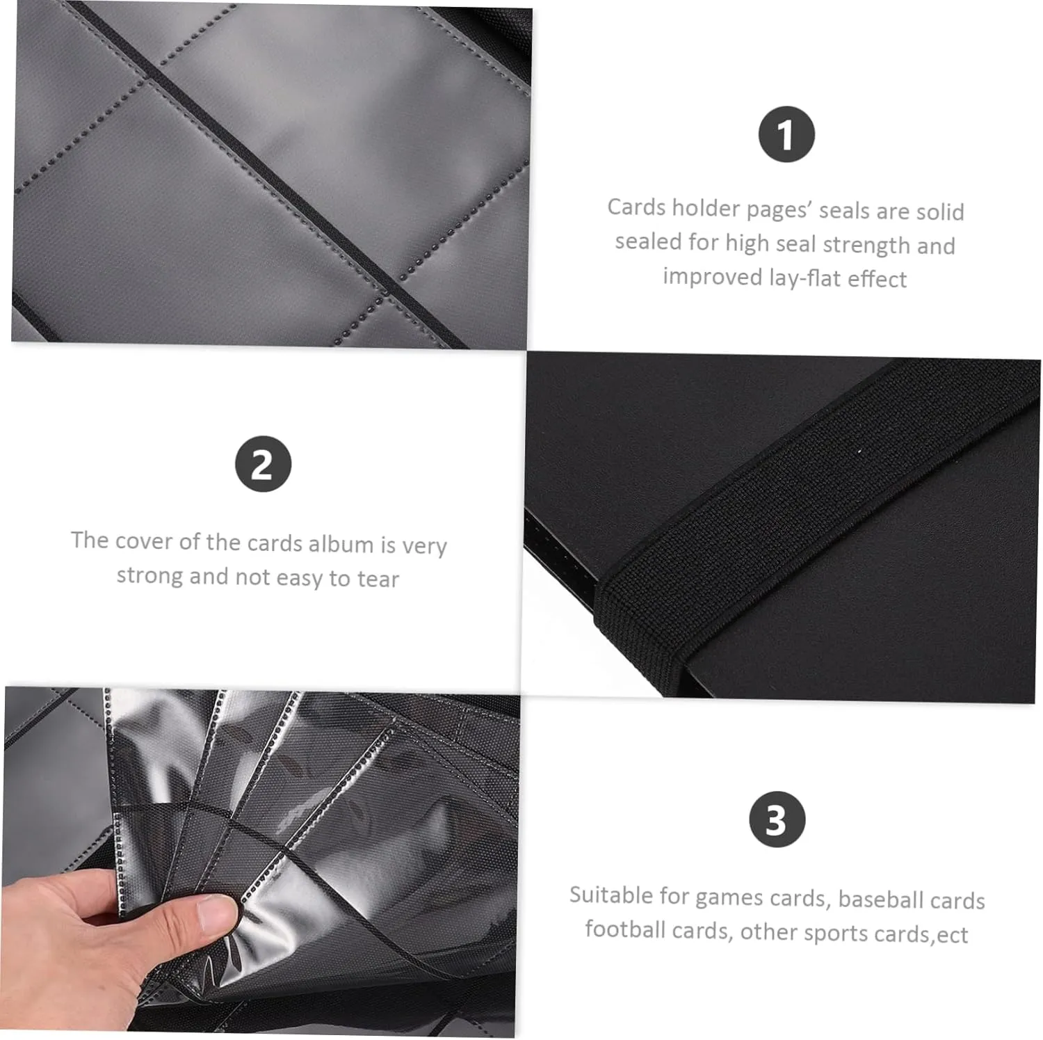 Vaguelly Convenient Cards Collection Book Sports Card Storage Binder Insert Design Protection Compact Lightweight Album Black