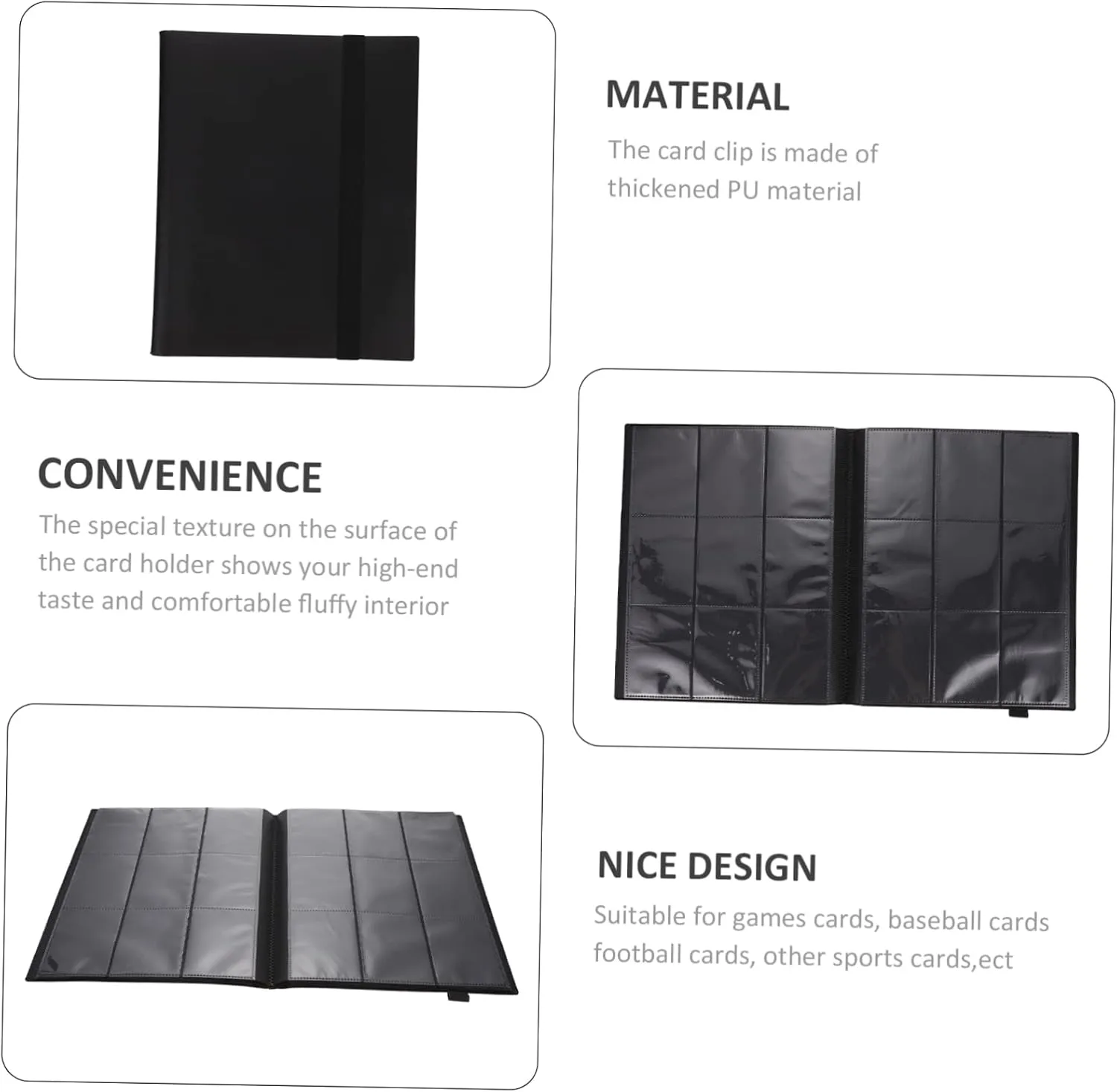 Vaguelly Convenient Cards Collection Book Sports Card Storage Binder Insert Design Protection Compact Lightweight Album Black