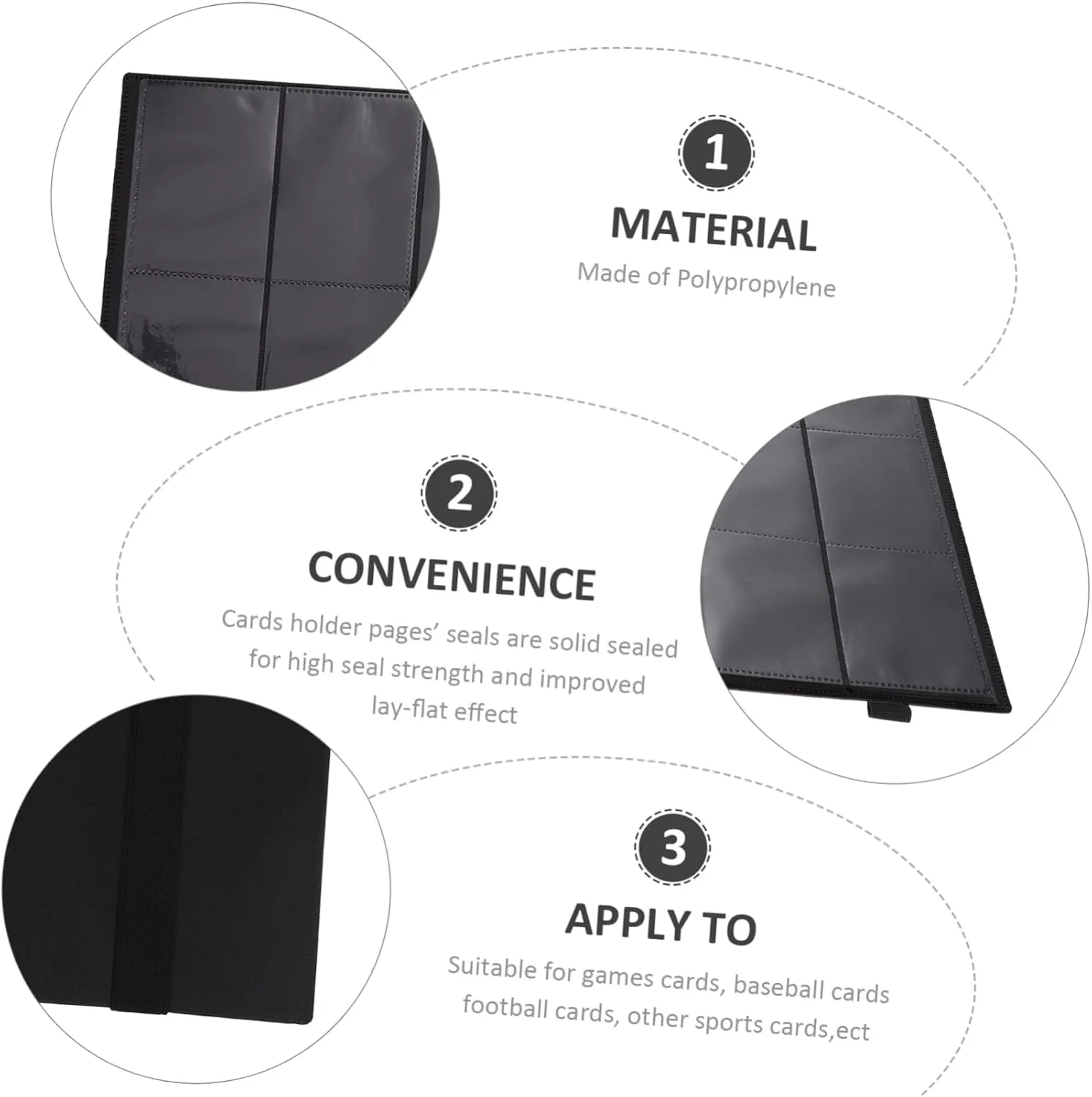 Vaguelly Convenient Cards Collection Book Sports Card Storage Binder Insert Design Protection Compact Lightweight Album Black