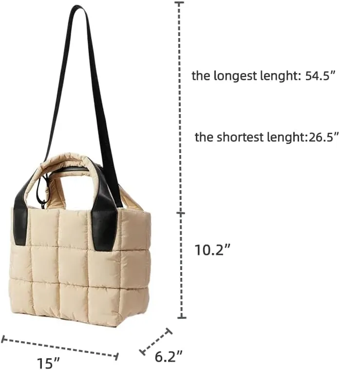 VAKAER Tote Bag with Zipper, Puffer Bag Women Padded Purse with Adjustable Strap Shoulder Crossbody Bag for Travel Work Gym