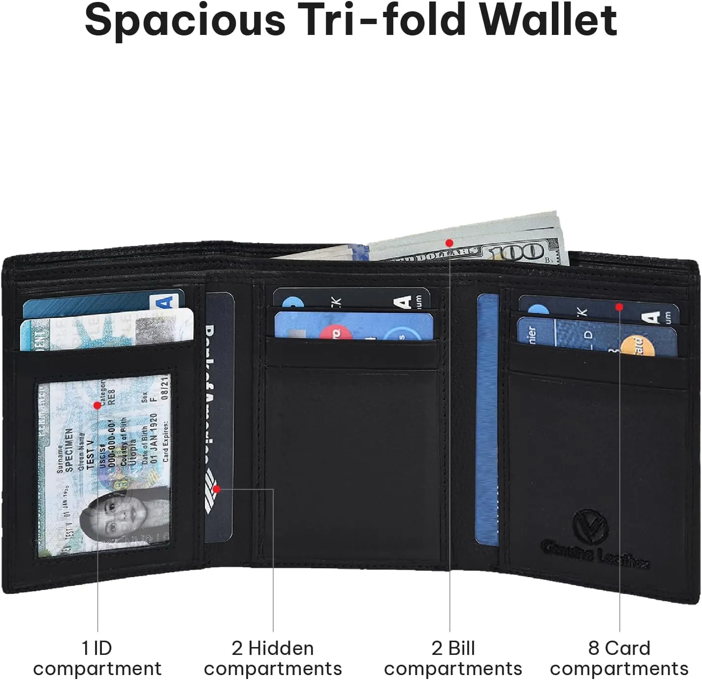 VALENCHI Leather Trifold Wallet For Men - RFID Blocking - 7 Card Slots, 2 Note Compartments & 1 ID Window - Minimalist Design, Slim Wallet - Premium, Fashionable Accessory Gifts for Men, Him