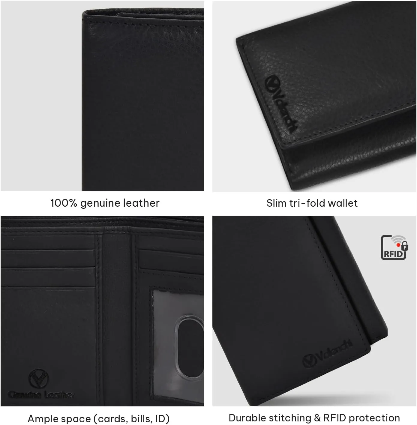 VALENCHI Leather Trifold Wallet For Men - RFID Blocking - 7 Card Slots, 2 Note Compartments & 1 ID Window - Minimalist Design, Slim Wallet - Premium, Fashionable Accessory Gifts for Men, Him