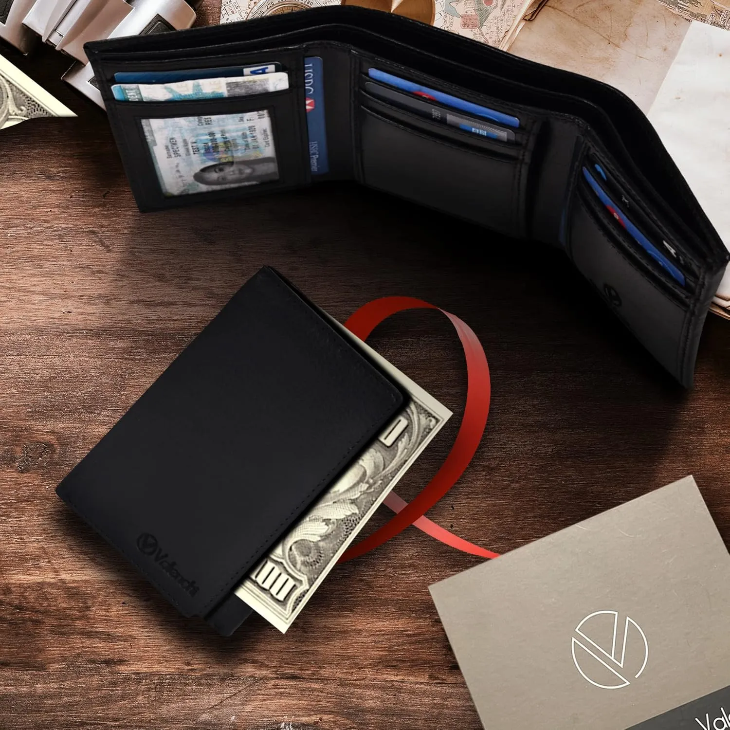 VALENCHI Leather Trifold Wallet For Men - RFID Blocking - 7 Card Slots, 2 Note Compartments & 1 ID Window - Minimalist Design, Slim Wallet - Premium, Fashionable Accessory Gifts for Men, Him