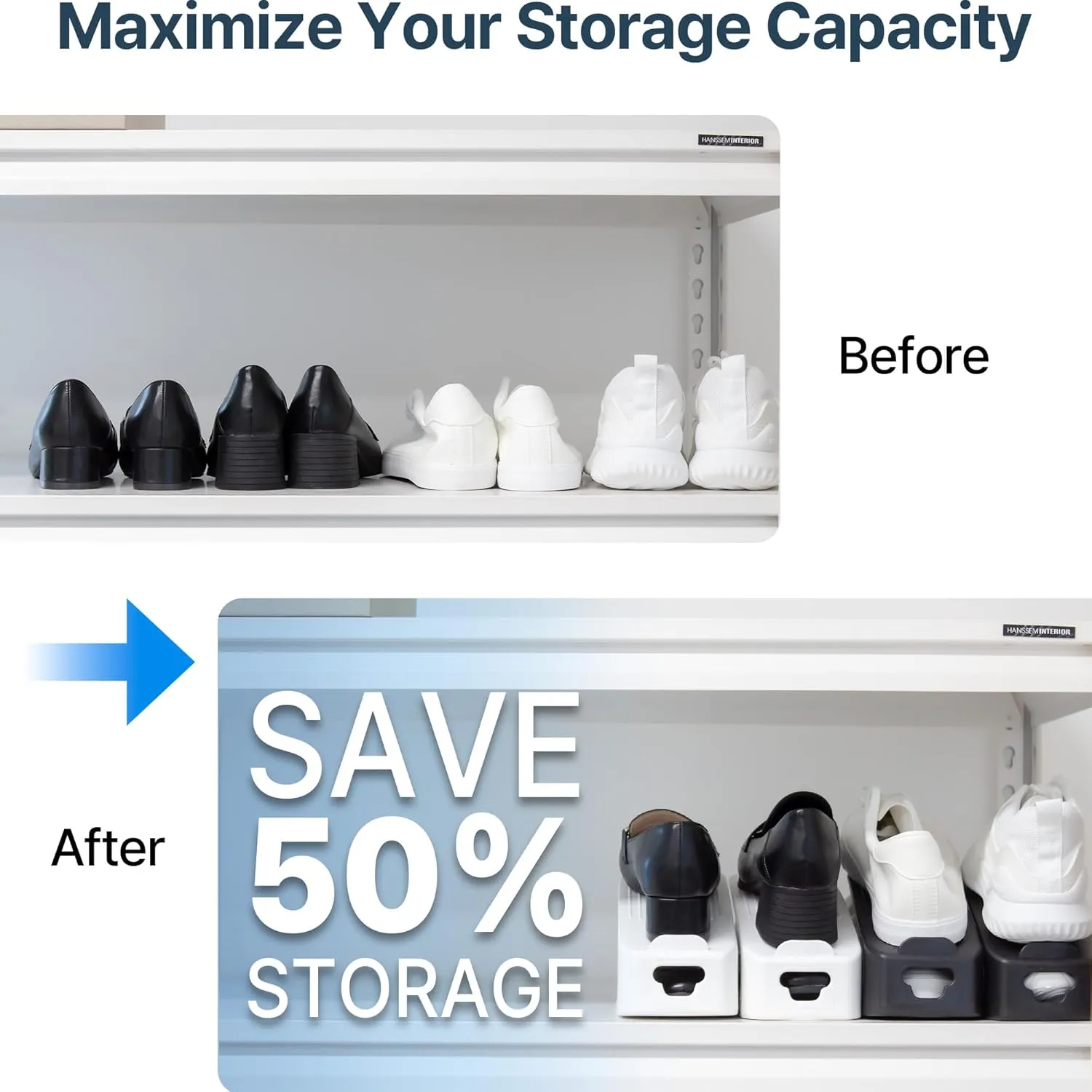 Value Pack Shoe Slot Organizer 20-Piece Space-Saving Shoe Holders for Maximum Storage (20, White)