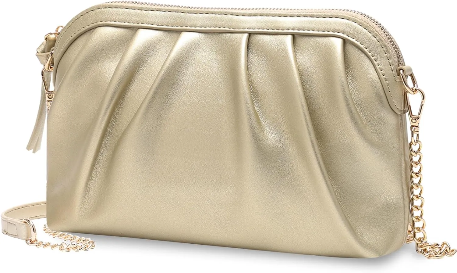 VASCHY Clutch Purse for Women,Fashion Ruched Vegan Leather Small Formal Evening Handbag Crossbody Shoulder Bag Wedding,Party