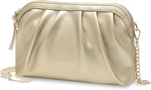 VASCHY Clutch Purse for Women,Fashion Ruched Vegan Leather Small Formal Evening Handbag Crossbody Shoulder Bag Wedding,Party