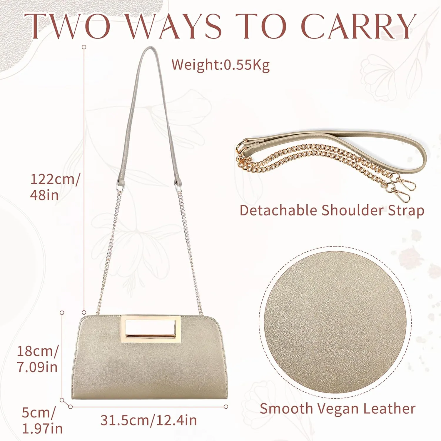 VASCHY Clutch Purse for Women,Fashion Vegan Leather Cut-Out Handle Evening Handbag Crossbody Shoulder Bag for Wedding,Party
