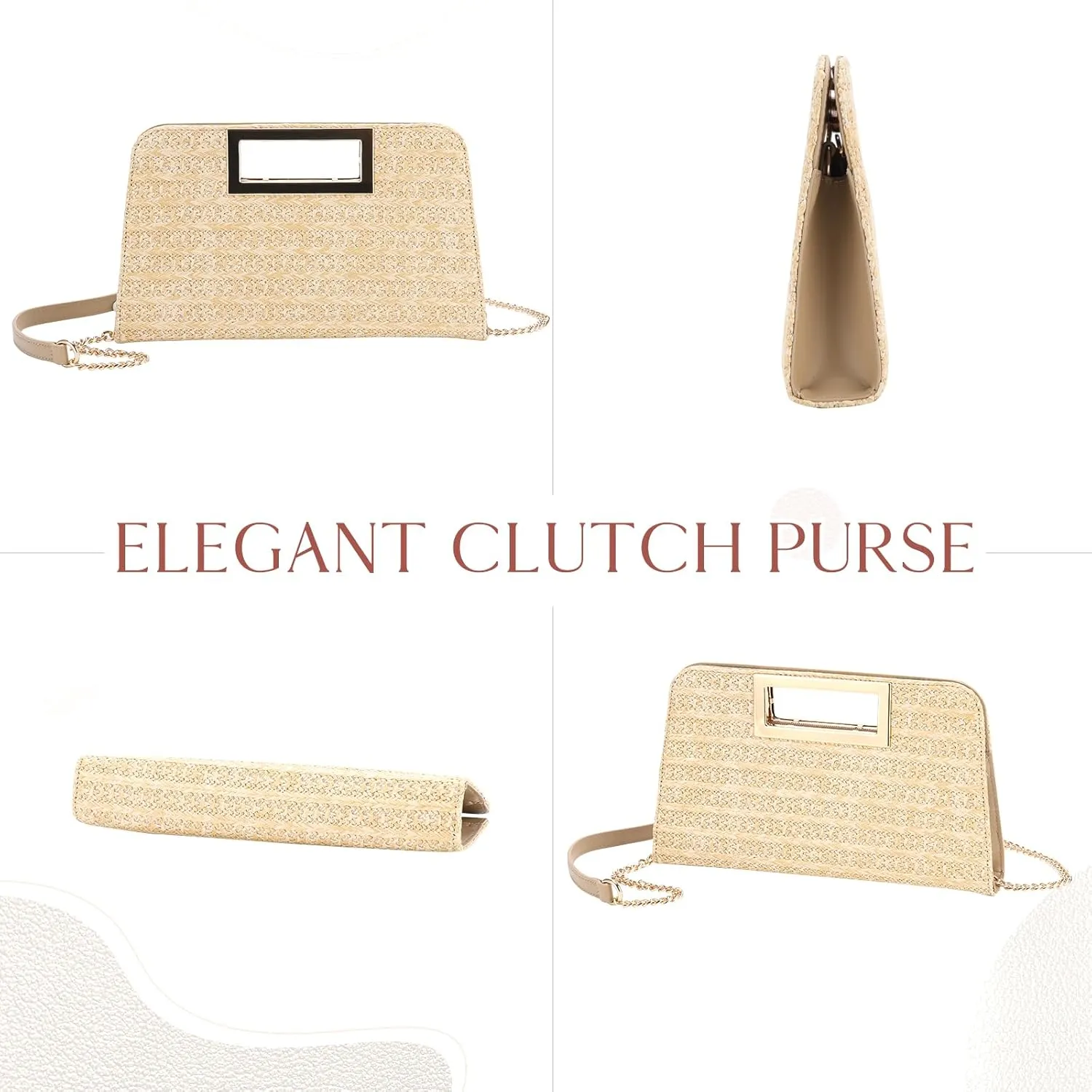 VASCHY Clutch Purse for Women,Fashion Vegan Leather Cut-Out Handle Evening Handbag Crossbody Shoulder Bag for Wedding,Party