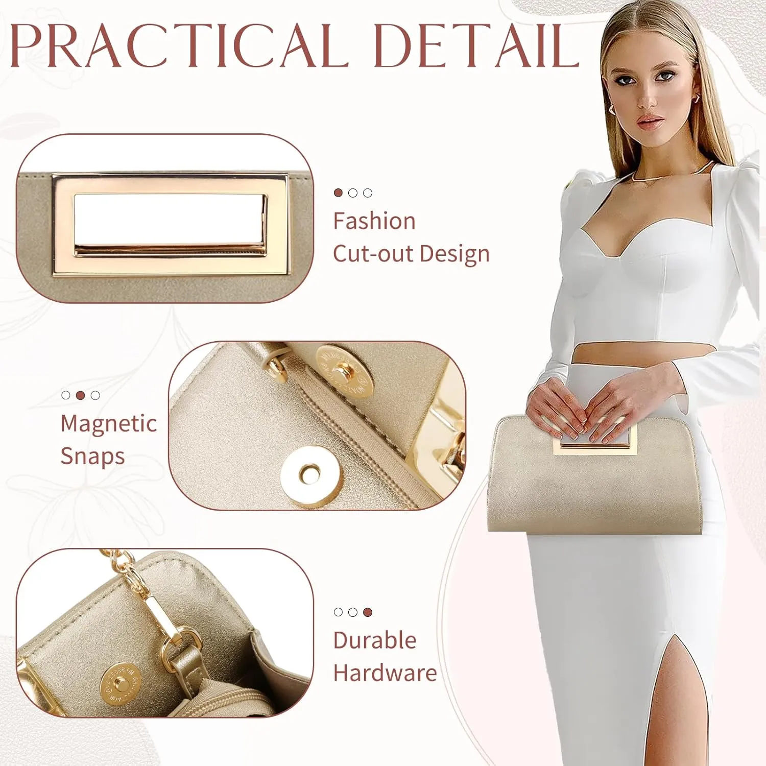 VASCHY Clutch Purse for Women,Fashion Vegan Leather Cut-Out Handle Evening Handbag Crossbody Shoulder Bag for Wedding,Party