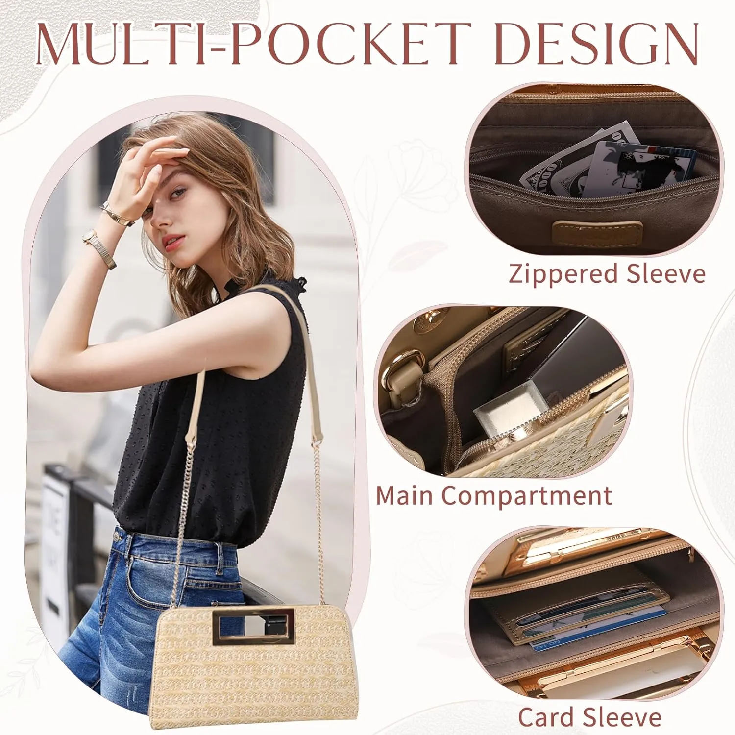VASCHY Clutch Purse for Women,Fashion Vegan Leather Cut-Out Handle Evening Handbag Crossbody Shoulder Bag for Wedding,Party