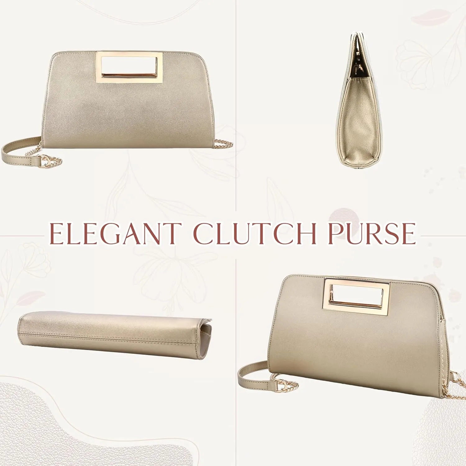 VASCHY Clutch Purse for Women,Fashion Vegan Leather Cut-Out Handle Evening Handbag Crossbody Shoulder Bag for Wedding,Party