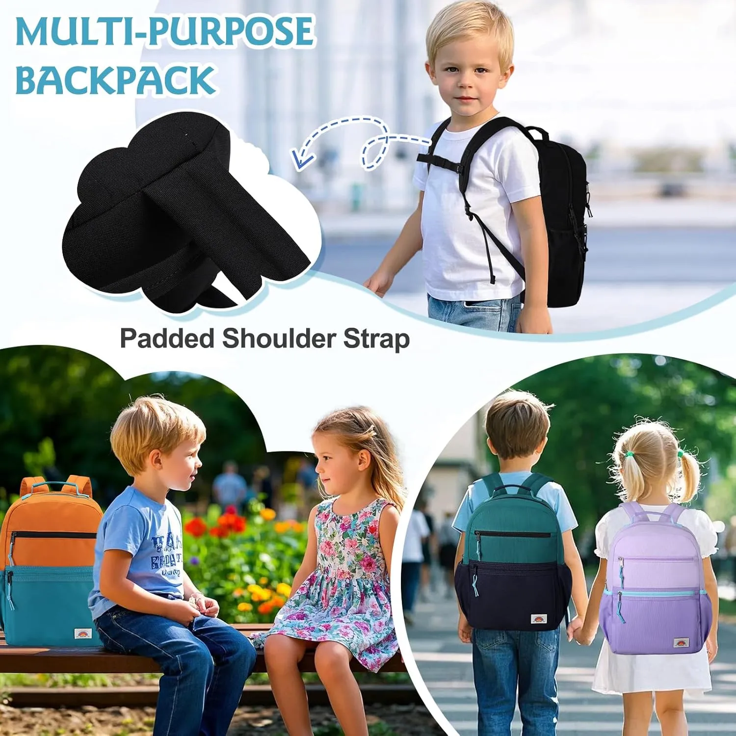 VASCHY Toddler Backpack, Boys Lightweight Plain Color-block Small Kids Backpack Bookbag for Preschool/Kindergarten/Daycare/Travel Black