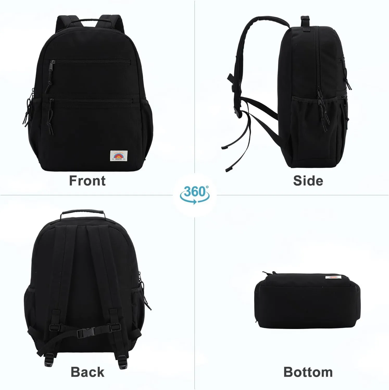 VASCHY Toddler Backpack, Boys Lightweight Plain Color-block Small Kids Backpack Bookbag for Preschool/Kindergarten/Daycare/Travel Black
