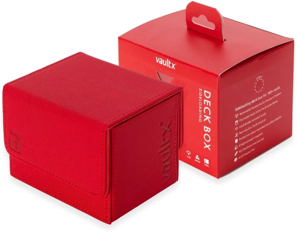 Vault X Trading Card Sideloading Deck Box, 100  sleeved cards, Premium Exo-Tec Material, Card Holder Storage Box, Detachable Magnetic Lid, for MTG Commander Game, TCG (Red)