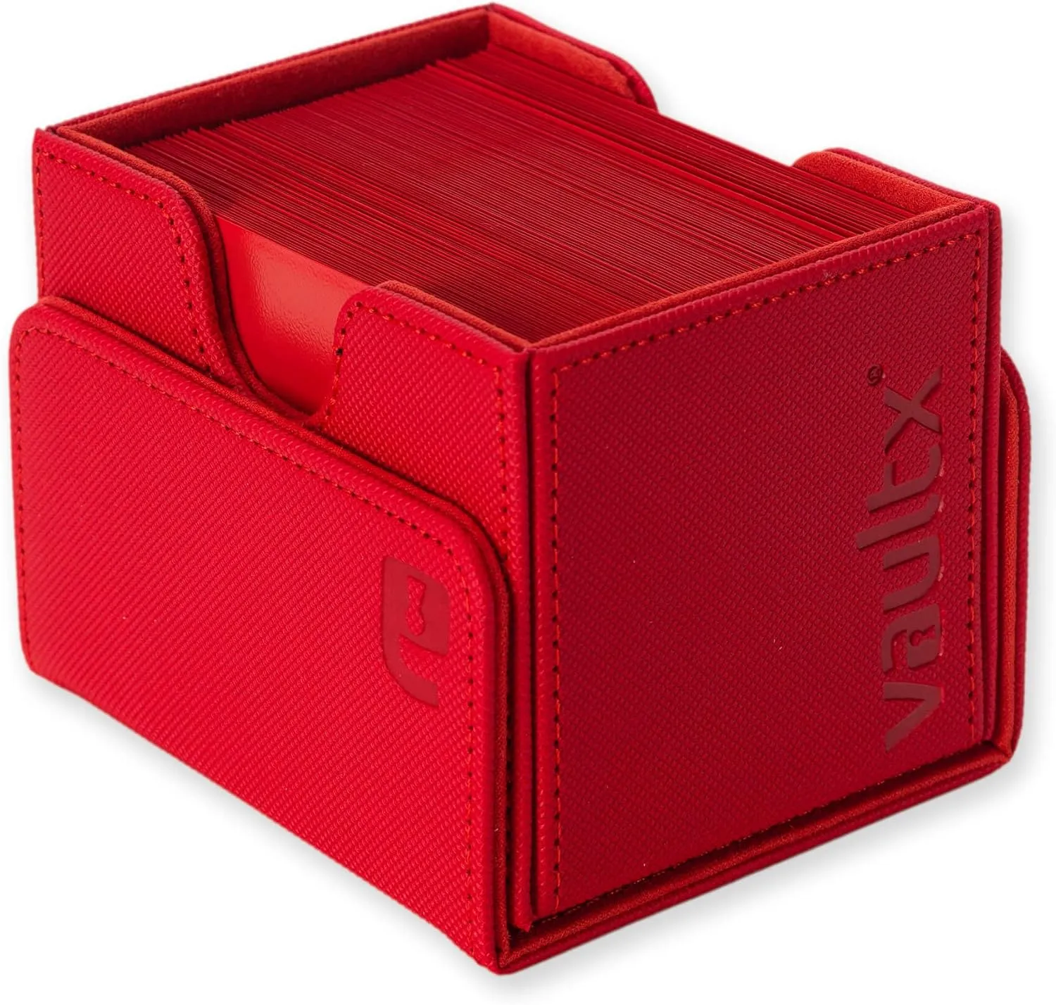 Vault X Trading Card Sideloading Deck Box, 100  sleeved cards, Premium Exo-Tec Material, Card Holder Storage Box, Detachable Magnetic Lid, for MTG Commander Game, TCG (Red)