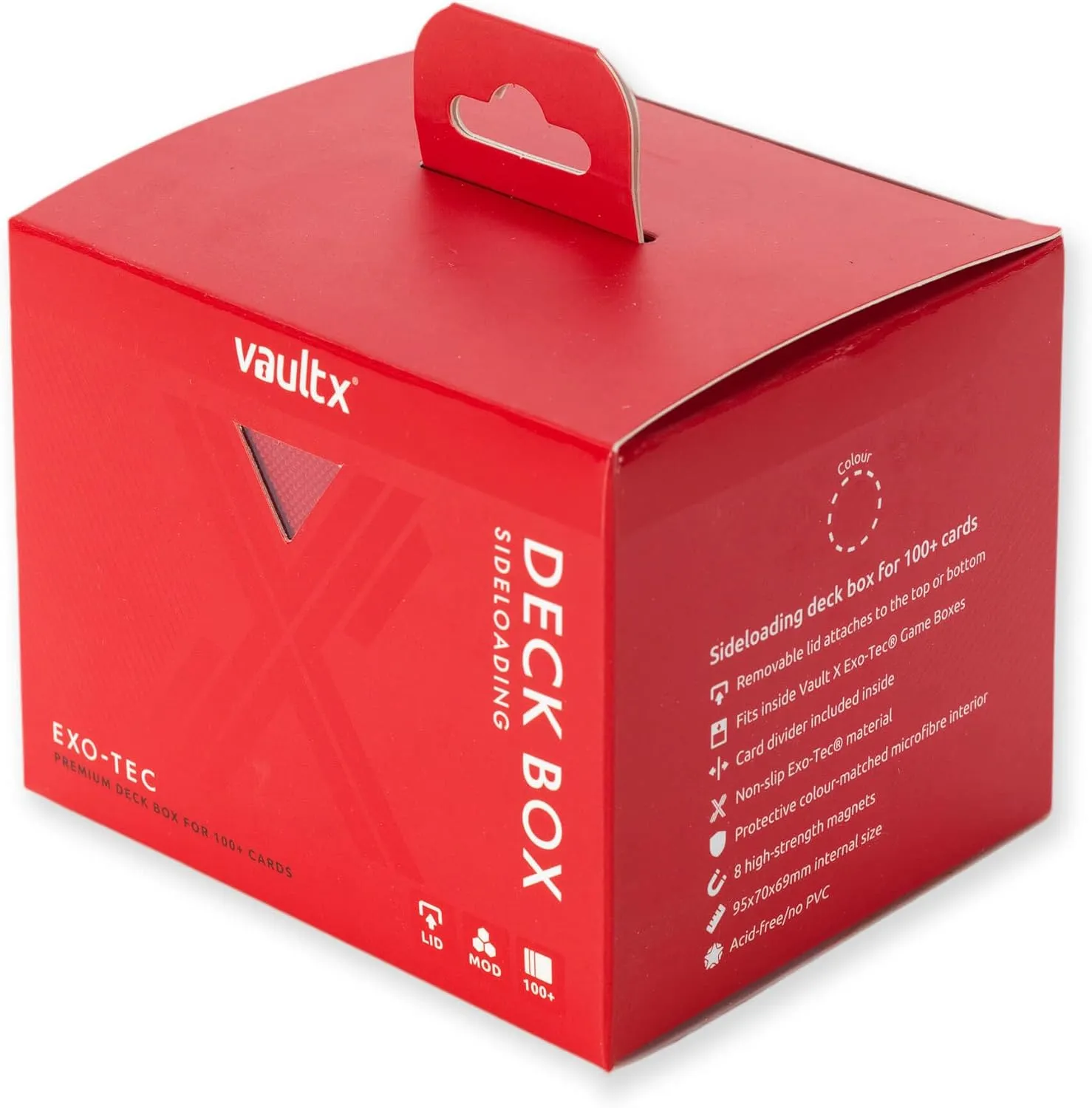 Vault X Trading Card Sideloading Deck Box, 100  sleeved cards, Premium Exo-Tec Material, Card Holder Storage Box, Detachable Magnetic Lid, for MTG Commander Game, TCG (Red)