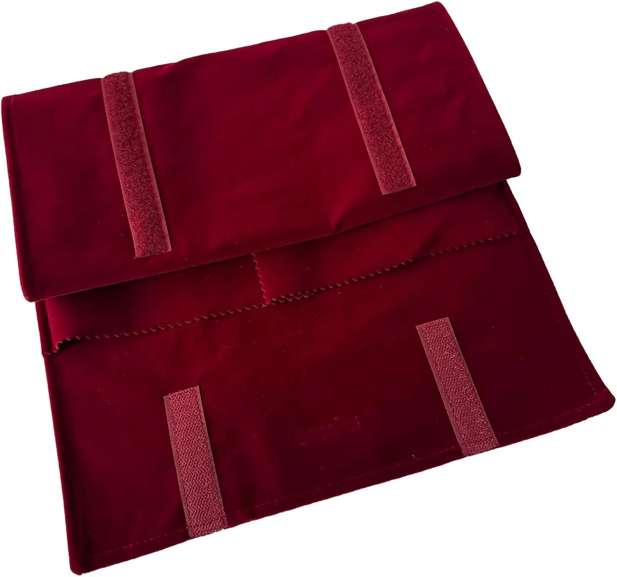 Velvet Travel Jewelry Roll Bag Organizer for Necklace, Elastic Band and Anti-winding, Burgundy