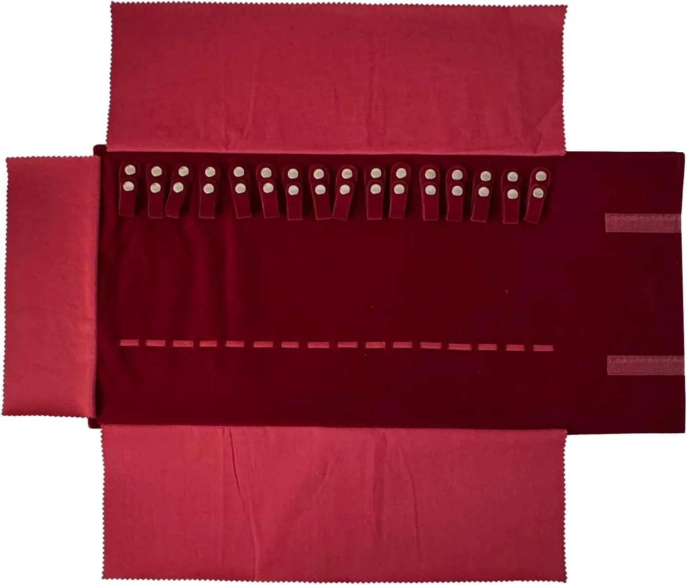 Velvet Travel Jewelry Roll Bag Organizer for Necklace, Elastic Band and Anti-winding, Burgundy