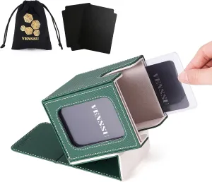 Venssu MTG Deck Box for Commander Card Display,2 windows Card Deck Case Fits 100 Double Sleeved Cards, TCG Storage Box with 2 Dividers,2 Toploaders and 1 Dice Pouch (Green and White)
