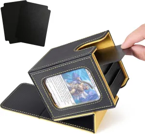 Venssu MTG Deck Box for Commander Display, Fits 100 Double Sleeved Cards, TCG Card Storage Box (Black and Yellow, 1 Window)