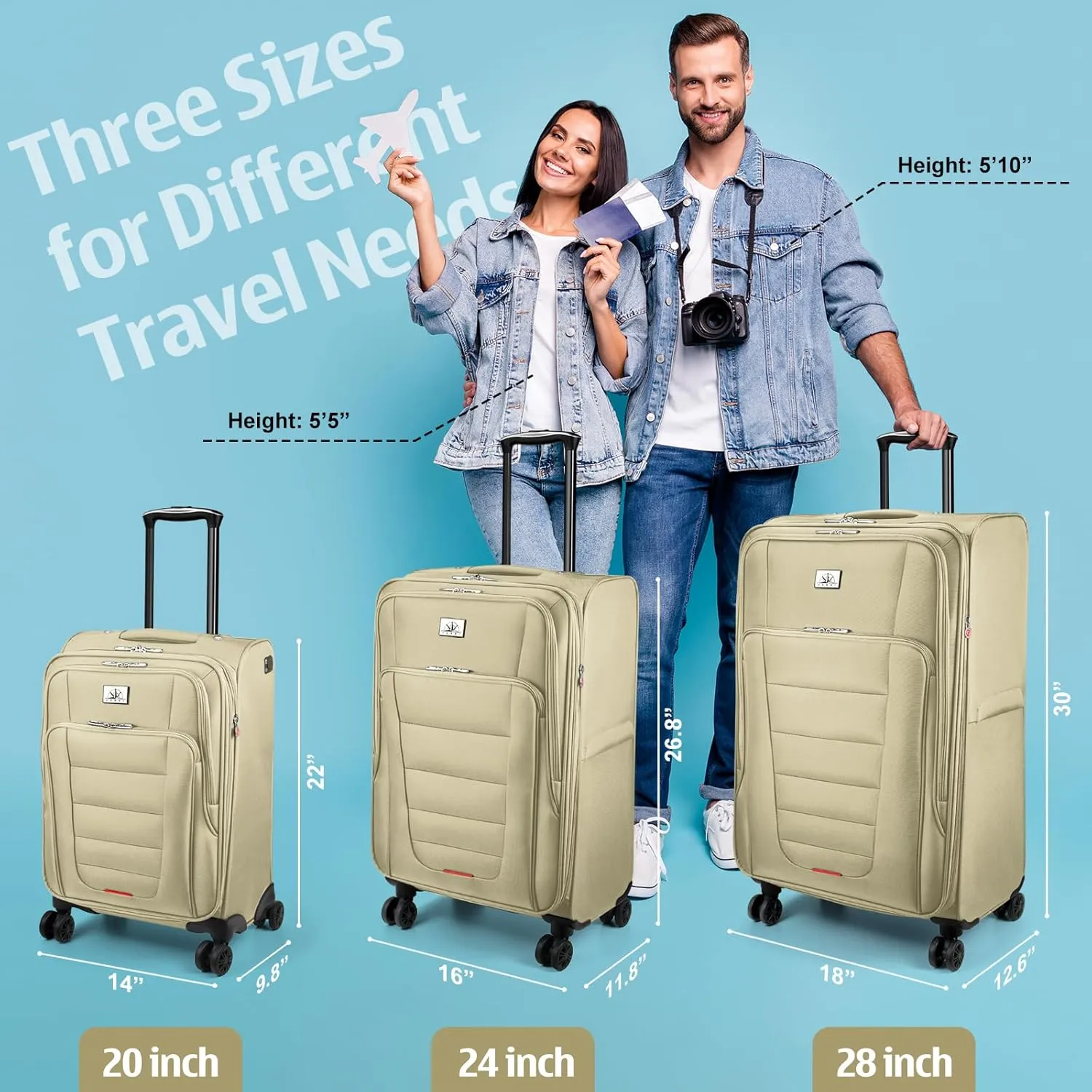 Verdi Softside Expandable 28 Inch Luggage with Spinner Wheels Lightweight Large Suitcase (Khaki, Checked-Large 28-Inch)