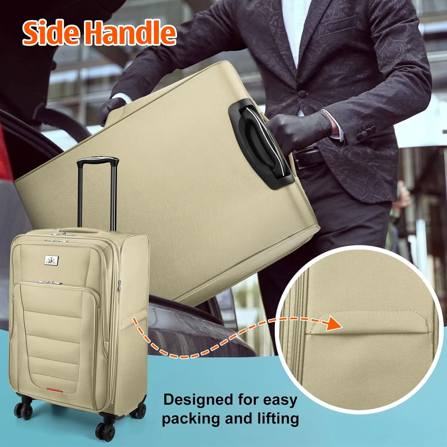 Verdi Softside Expandable 28 Inch Luggage with Spinner Wheels Lightweight Large Suitcase (Khaki, Checked-Large 28-Inch)