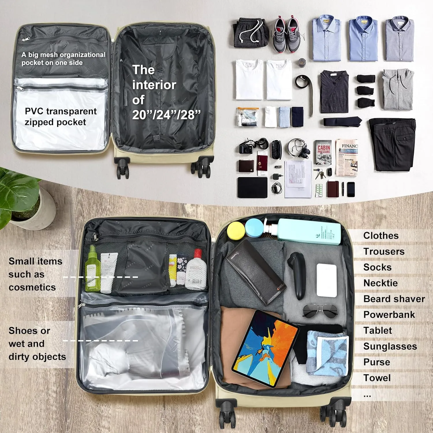 Verdi Softside Expandable 28 Inch Luggage with Spinner Wheels Lightweight Large Suitcase (Khaki, Checked-Large 28-Inch)