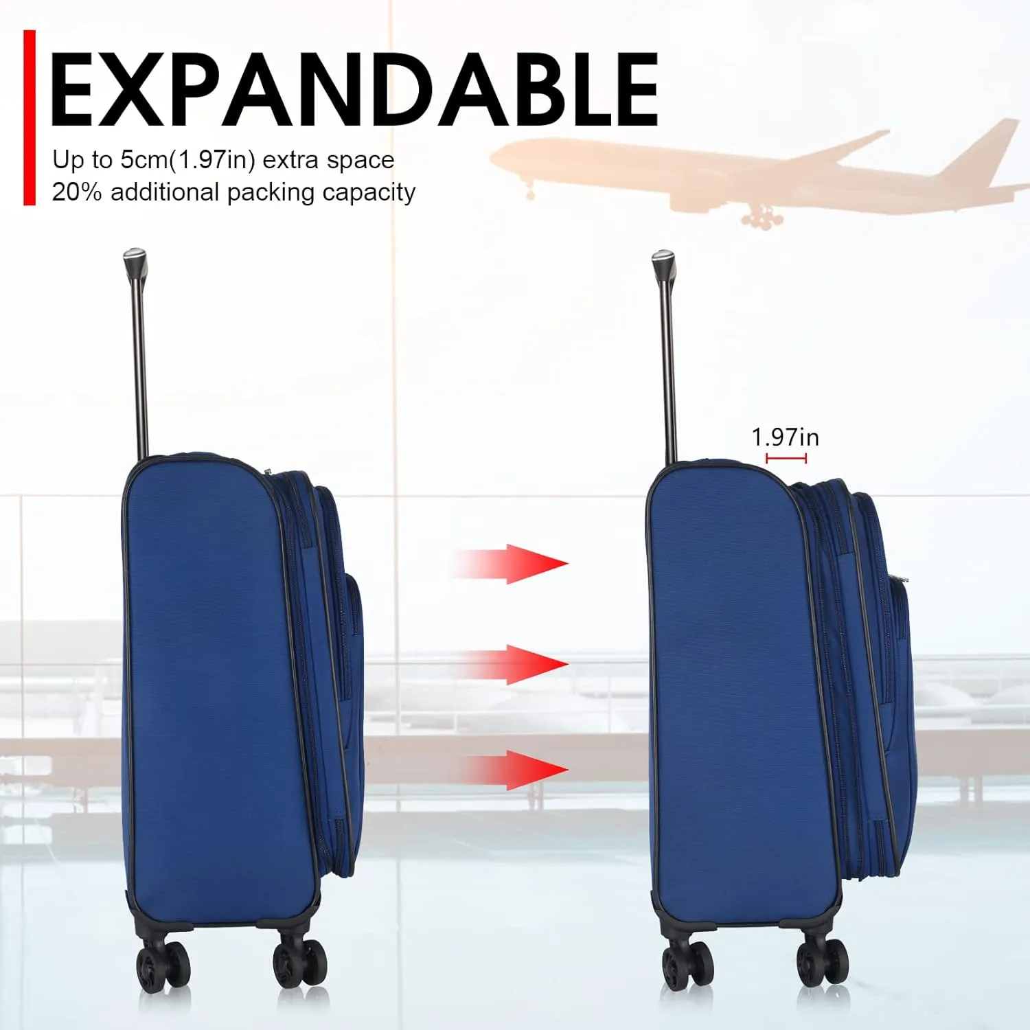 Verdi Travel Softside 24 Inch Luggage with Spinner Wheels Lightweight Expandable Medium Suitcase 8-wheel Spinners