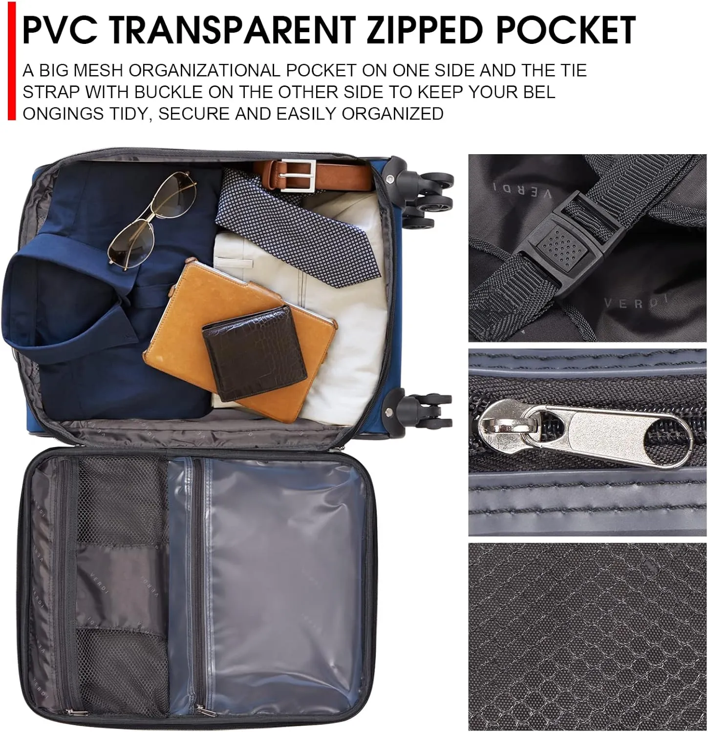 Verdi Travel Softside 24 Inch Luggage with Spinner Wheels Lightweight Expandable Medium Suitcase 8-wheel Spinners