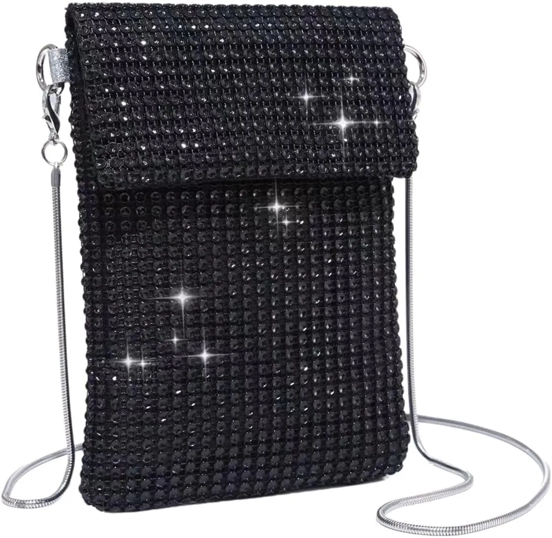 Verdusa Women's Crossbody Bag Glitter Rhinestone Evening Bag Purse Sequin Wedding Handbag