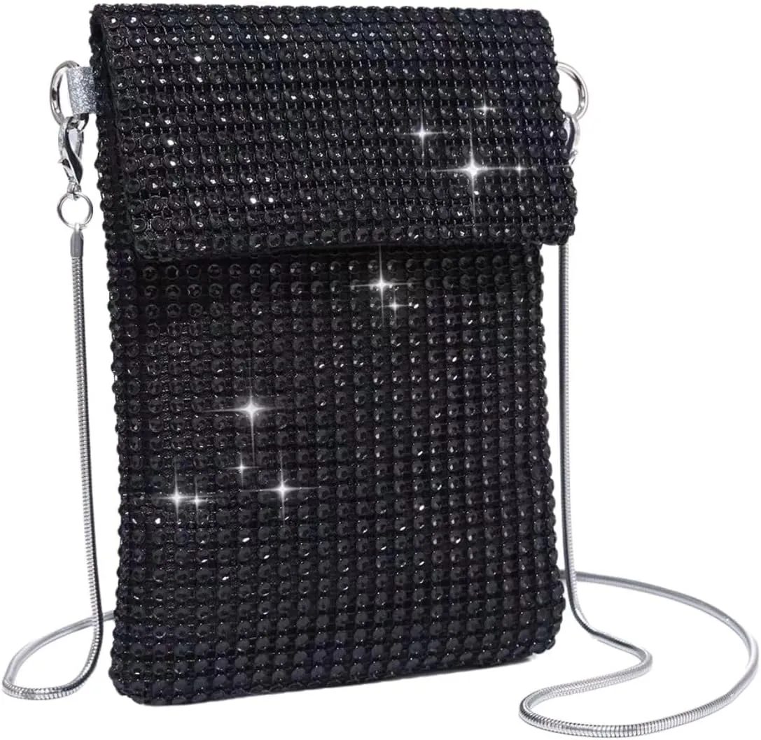 Verdusa Women's Crossbody Bag Glitter Rhinestone Evening Bag Purse Sequin Wedding Handbag