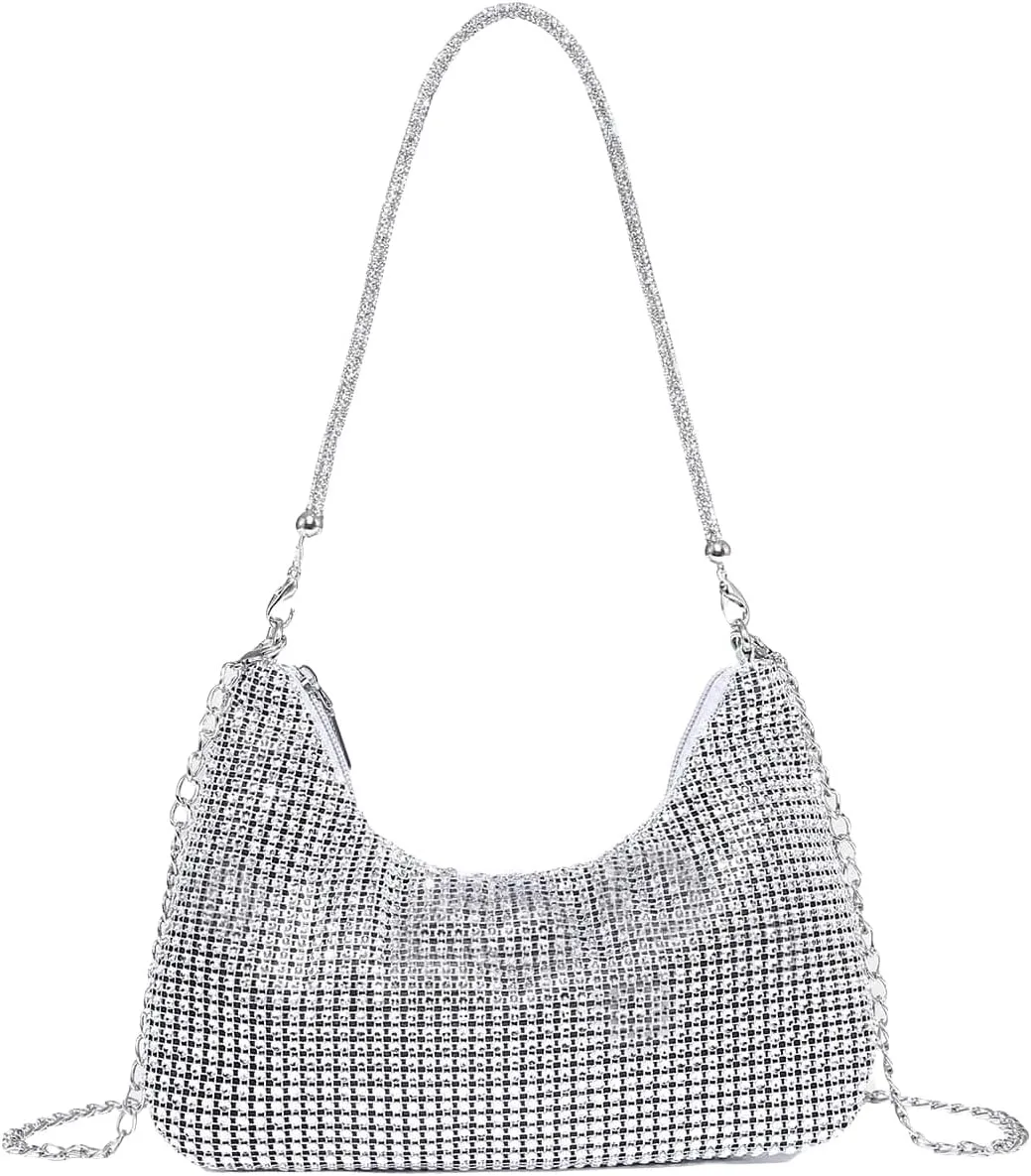 Verdusa Women's Rhinestone Clutch Purses Wedding Shiny Evening Bags Glitter Shoulder Bag Party Prom Hobo Handbag
