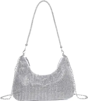 Verdusa Women's Rhinestone Clutch Purses Wedding Shiny Evening Bags Glitter Shoulder Bag Party Prom Hobo Handbag