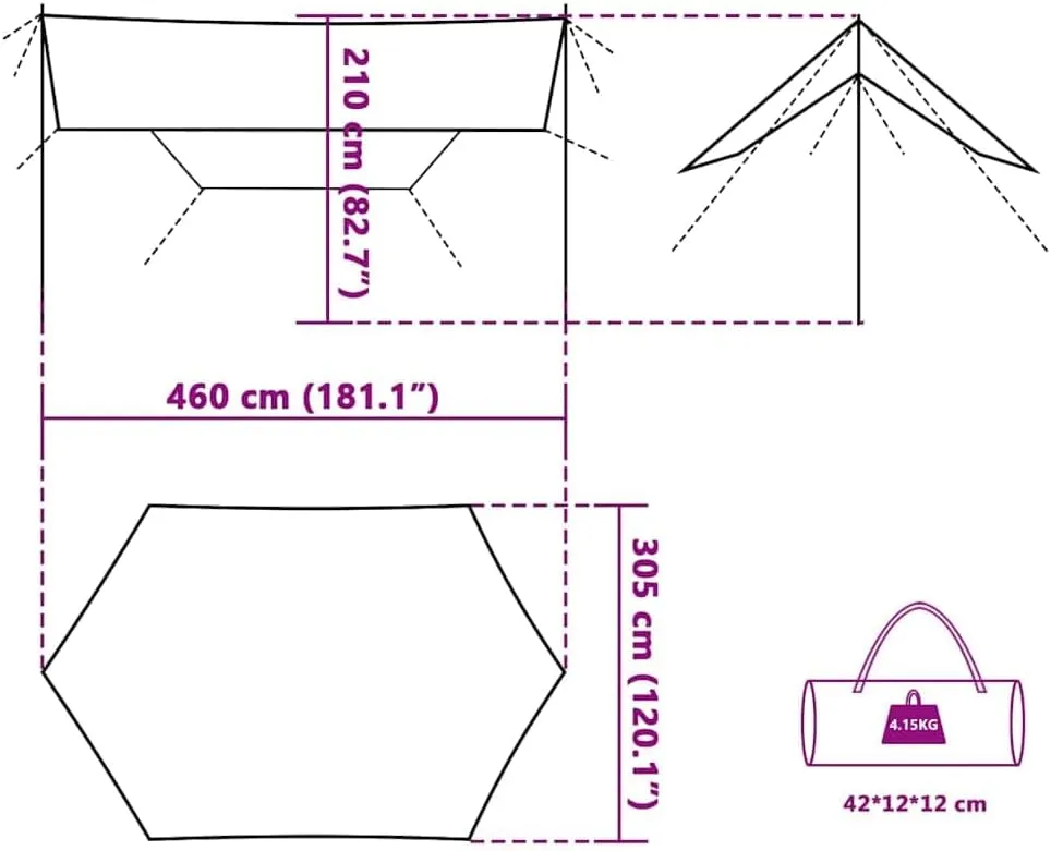 vidaXL Camping Tarp Orange 181.1x120.1x82.7 Waterproof