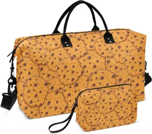 VIGTRO Travel Duffel Bag Weekender Overnight Bag with Toiletry Bag Chocolate Chip Cookies Pattern Printed, Carry On Luggage Bag for Hospital Gym Travel Business, 2 Pcs Set