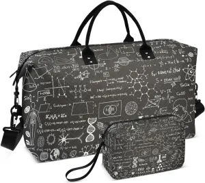 VIGTRO Travel Duffel Bag Weekender Overnight Bag with Toiletry Bag Math Formulas on Blackboard Printed, Carry On Luggage Bag for Hospital Gym Travel Business, 2 Pcs Set