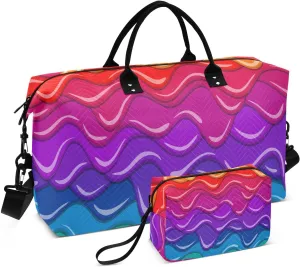VIGTRO Weekender Bag Travel Duffle Bag for Women Men Bright Rainbow Juice Dripping Printed, Overnight Bag for Gym Work with Toiletry Bag, 2 PCS Set